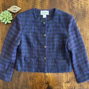 Jacobson’s | Vintage 100% Wool Purple/Blue Plaid Fuzzy Boucle Lady Jacket